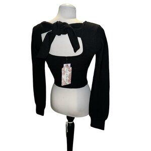 Band of the Free NWT Clarette Ribbed Open Tie Back Long Sleeve Blouse Sz Small W